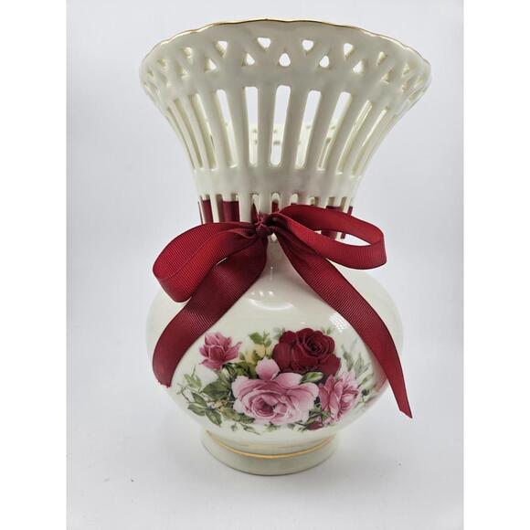 Other - ​Formalities Baum Bros Pierced Lattice Rose Bouquet Vase 7.75 In Cottage Nursery